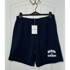 Givenchy Paris Logo Sweat Shorts Navy Cotton Designer Shorts NWT Size L - NWT
